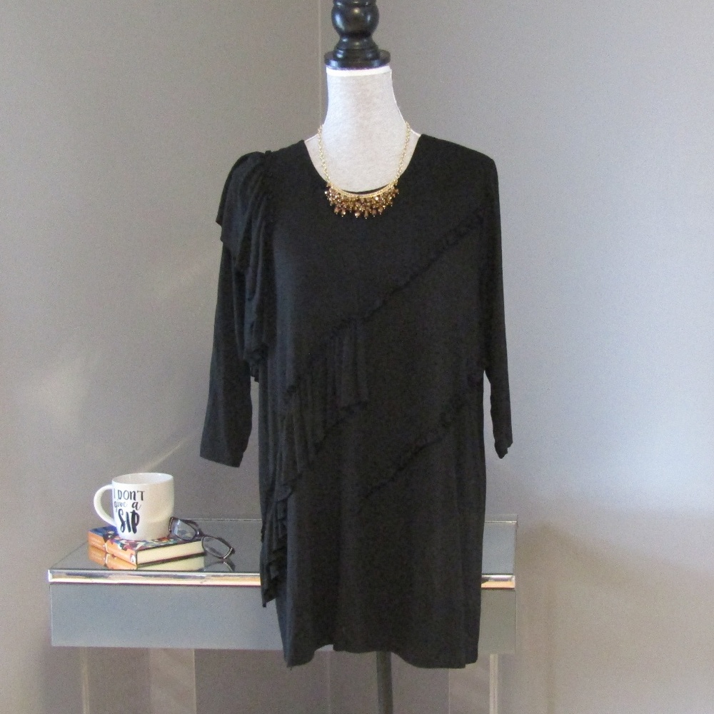 NEW Lane Bryant Black Ruffled Tunic Top 14P / 16P